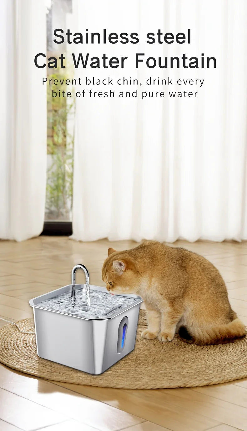 Fuente de Agua Acero Inoxidable para Gatos