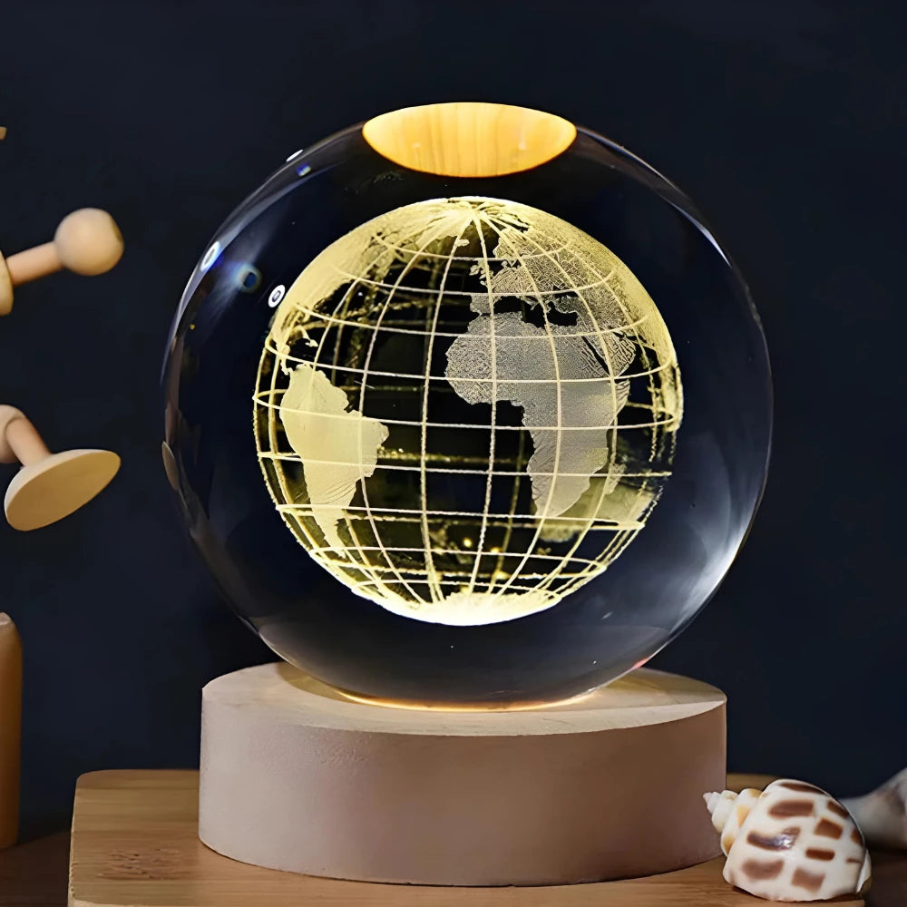 Lámpara de Bola de Cristal 3D Galaxia con Base de Madera
