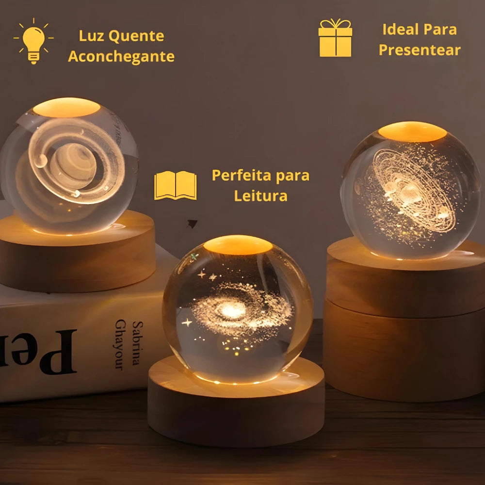Lámpara de Bola de Cristal 3D Galaxia con Base de Madera