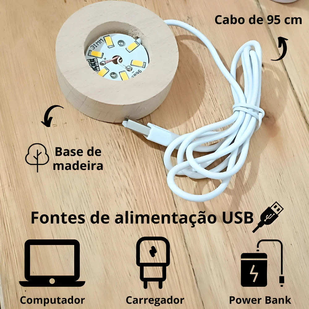 Lámpara de Bola de Cristal 3D Galaxia con Base de Madera