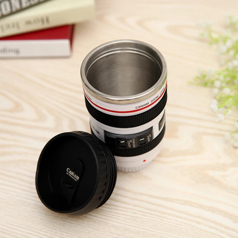 Taza de café de lente de cámara SLR de acero inoxidable EF24-105mm Negro/Blanco regalo creativo