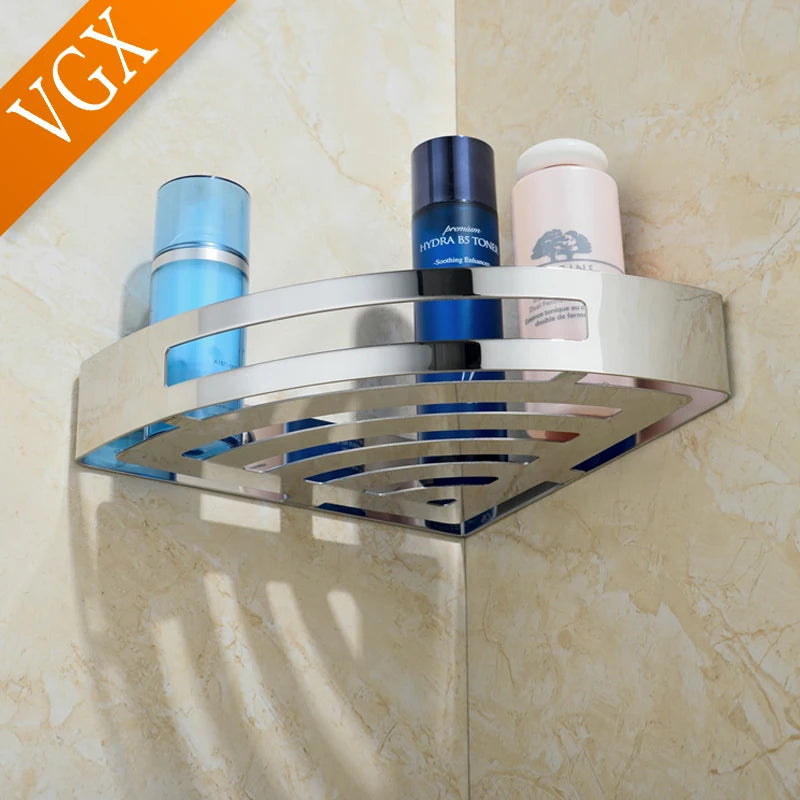 Estante de Esquina para Ducha de Baño VGX, Organizador de Almacenamiento, Estantes Montados en la Pared, Cesta de Acero Inoxidable, Accesorios de Cocina