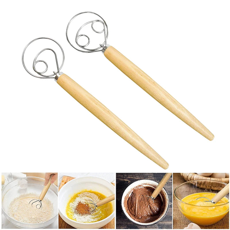 Gran batidor de masa danés de mano batidora de pan de acero inoxidable batidor de pastel masa batidor de huevos herramienta de cocina para hornear