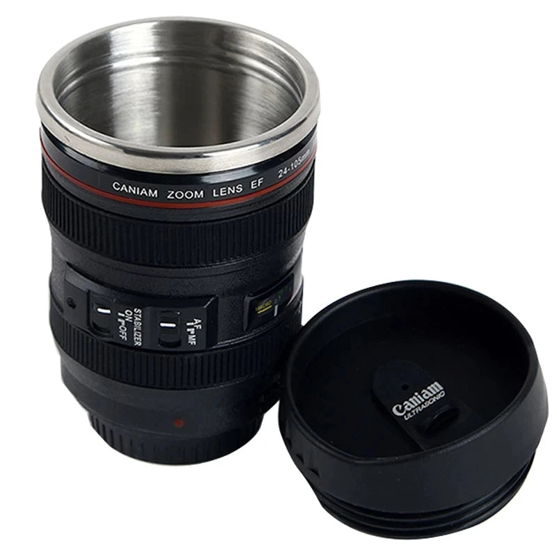 Taza de café de lente de cámara SLR de acero inoxidable EF24-105mm Negro/Blanco regalo creativo