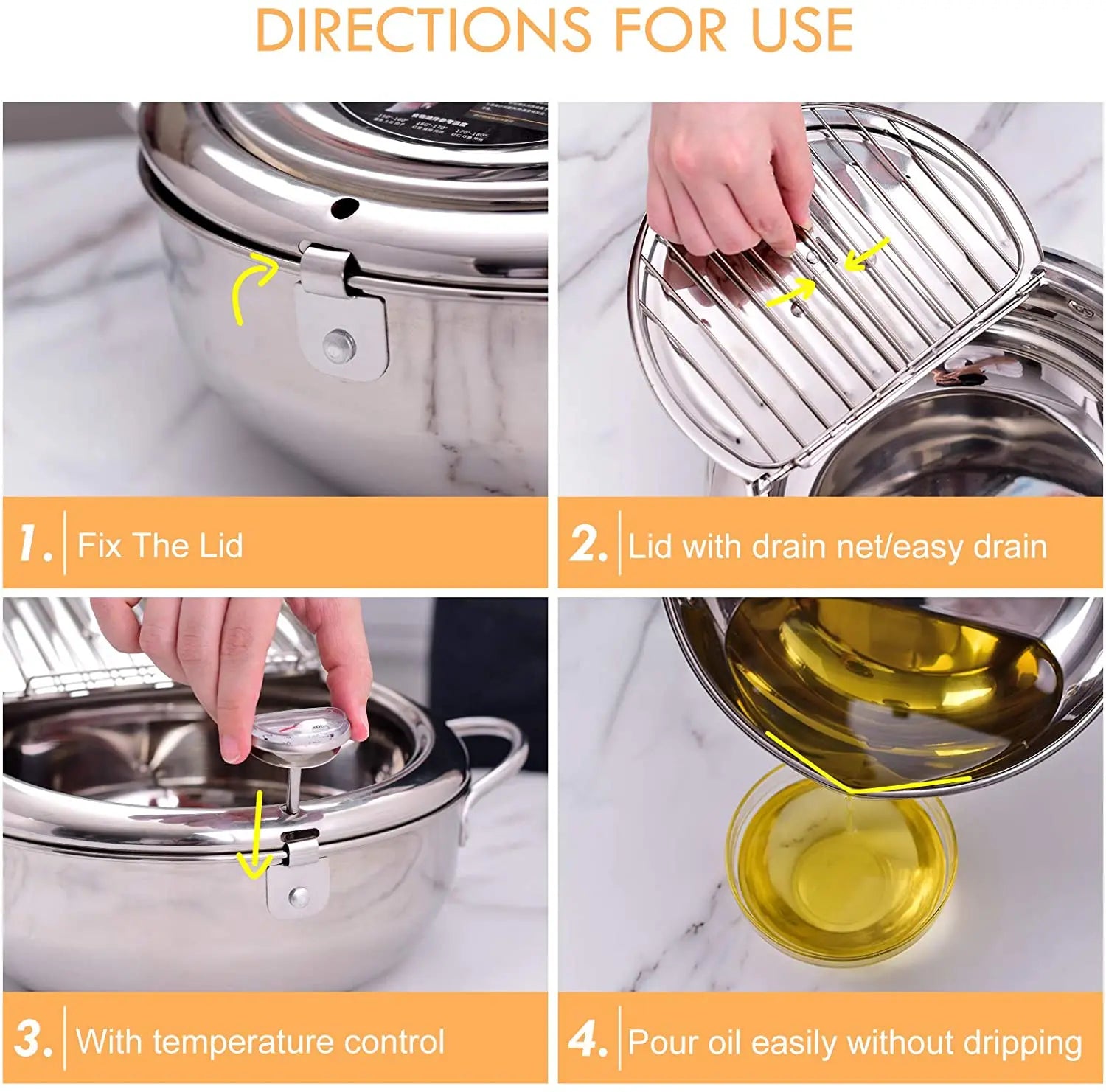 Olla para freír profunda japonesa LMETJMA con termómetro y tapa, freidora de tempura de cocina de acero inoxidable 304, sartén de 20-24 cm KC0405