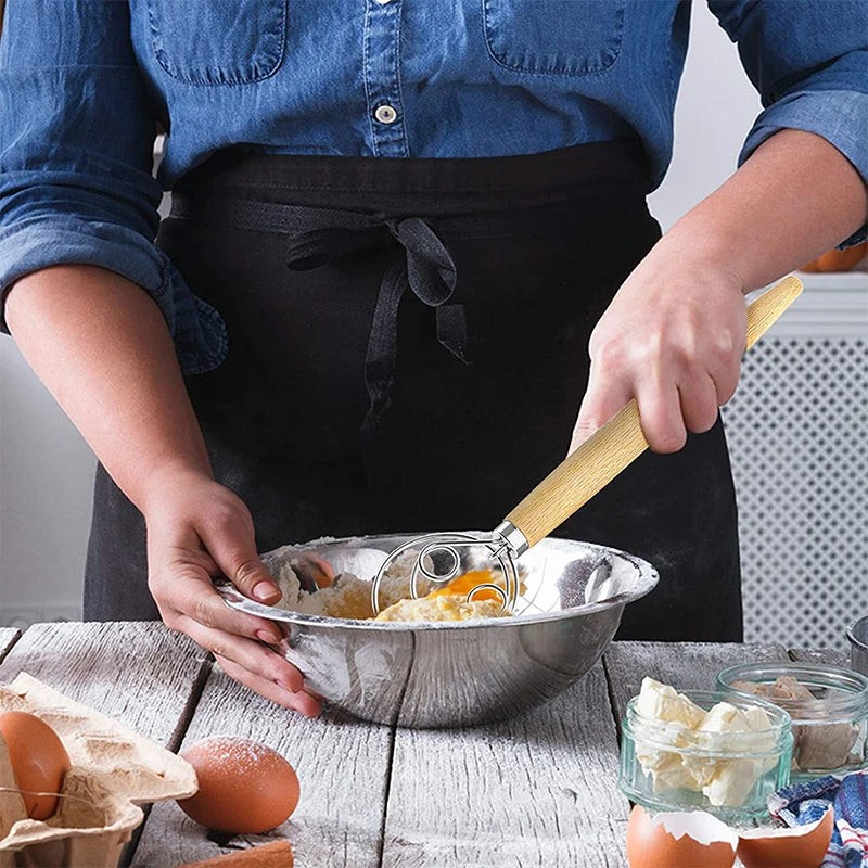 Gran batidor de masa danés de mano batidora de pan de acero inoxidable batidor de pastel masa batidor de huevos herramienta de cocina para hornear