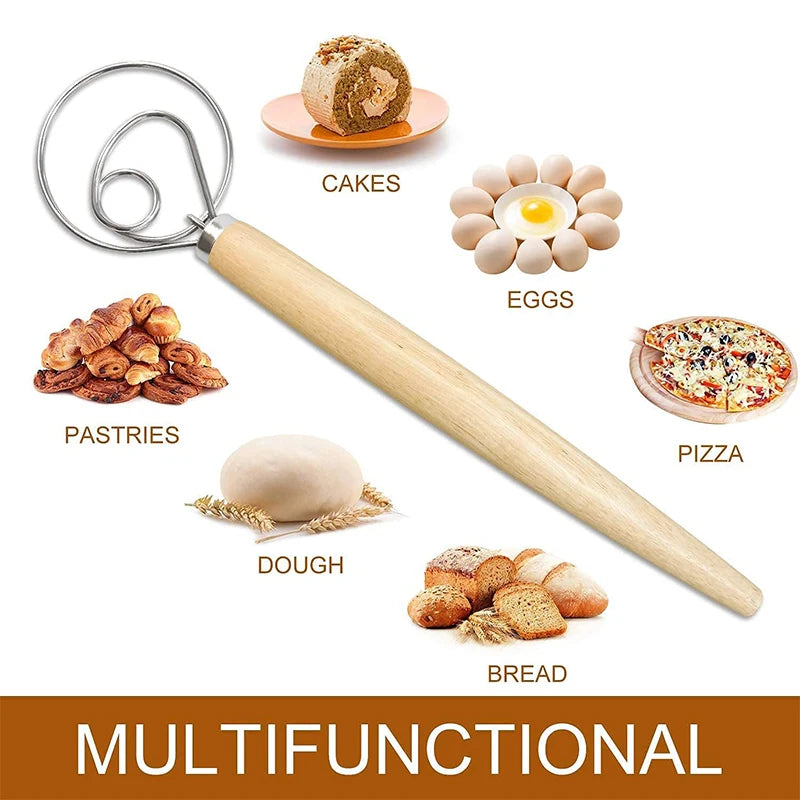 Gran batidor de masa danés de mano batidora de pan de acero inoxidable batidor de pastel masa batidor de huevos herramienta de cocina para hornear