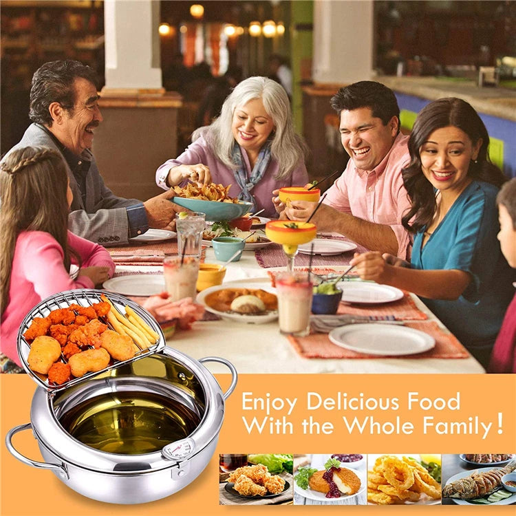Olla para freír profunda japonesa LMETJMA con termómetro y tapa, freidora de tempura de cocina de acero inoxidable 304, sartén de 20-24 cm KC0405
