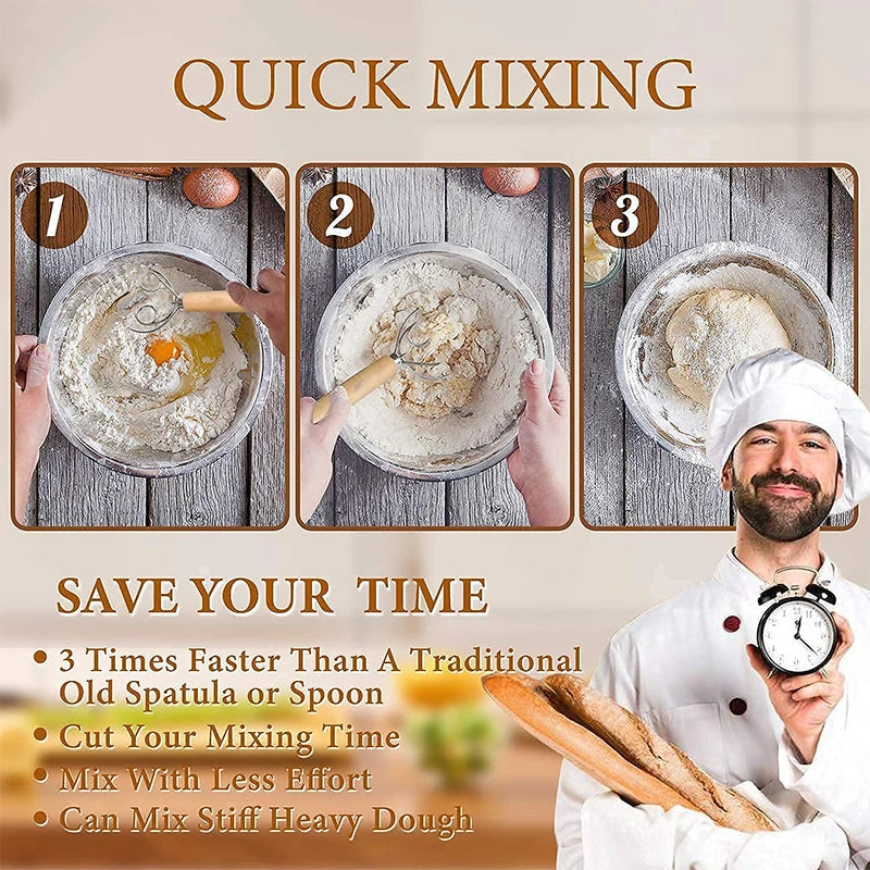 Gran batidor de masa danés de mano batidora de pan de acero inoxidable batidor de pastel masa batidor de huevos herramienta de cocina para hornear