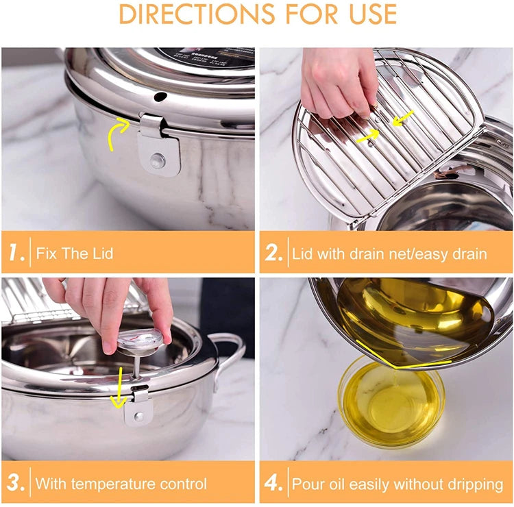 Olla para freír profunda japonesa LMETJMA con termómetro y tapa, freidora de tempura de cocina de acero inoxidable 304, sartén de 20-24 cm KC0405