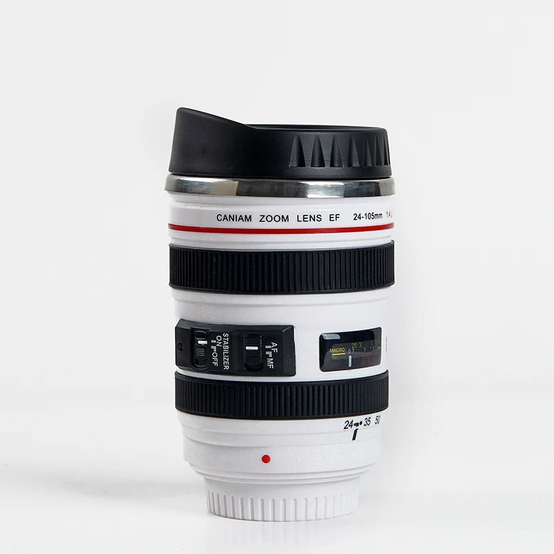 Taza de café de lente de cámara SLR de acero inoxidable EF24-105mm Negro/Blanco regalo creativo