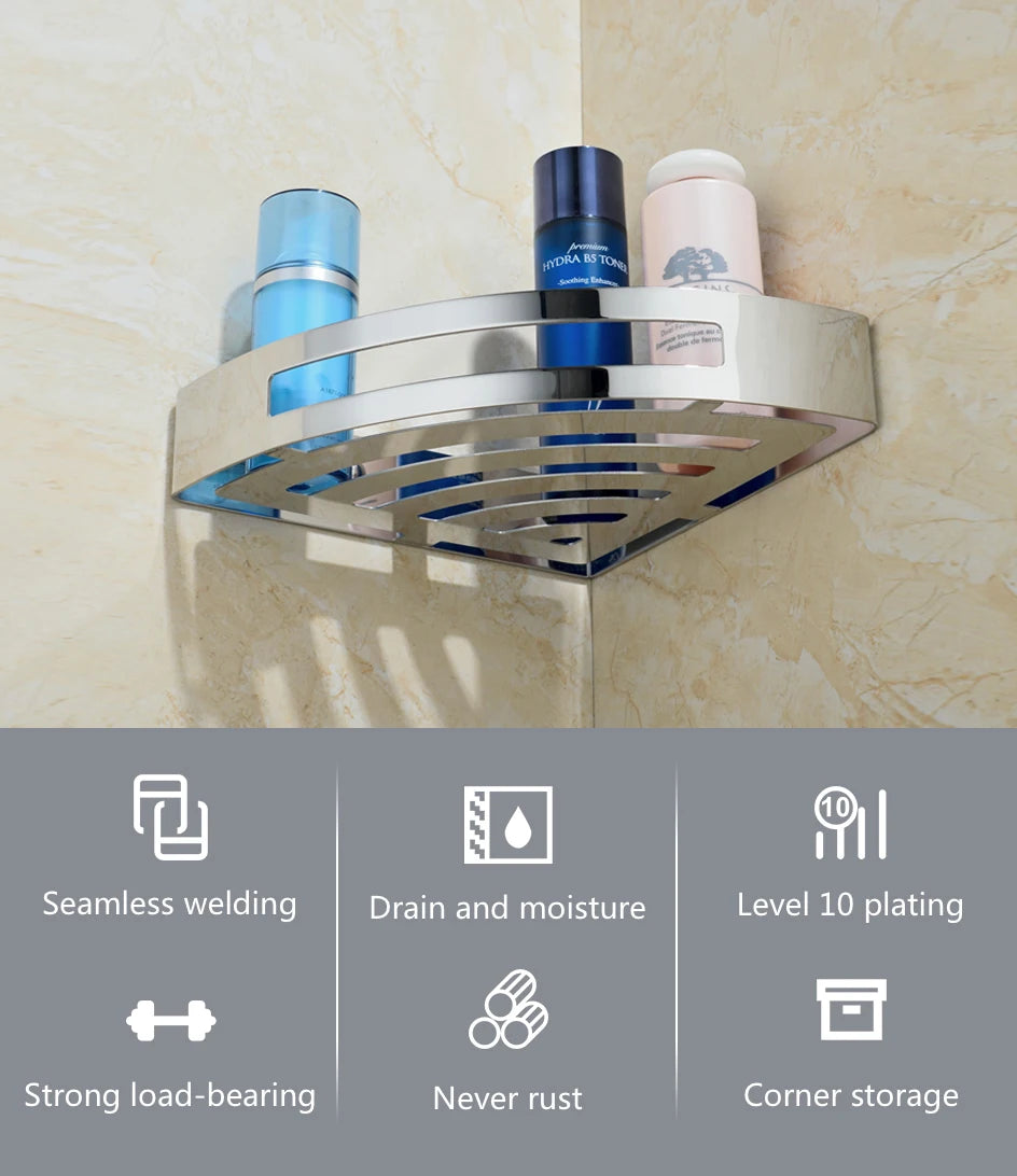 Estante de Esquina para Ducha de Baño VGX, Organizador de Almacenamiento, Estantes Montados en la Pared, Cesta de Acero Inoxidable, Accesorios de Cocina