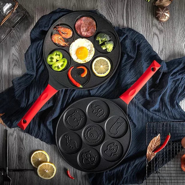 Sartén para Desayuno de Siete Huecos Antiadherente Sartén con Fondo Plano Sartén Porosa para Tortillas Molde para Tortilla de Bebé
