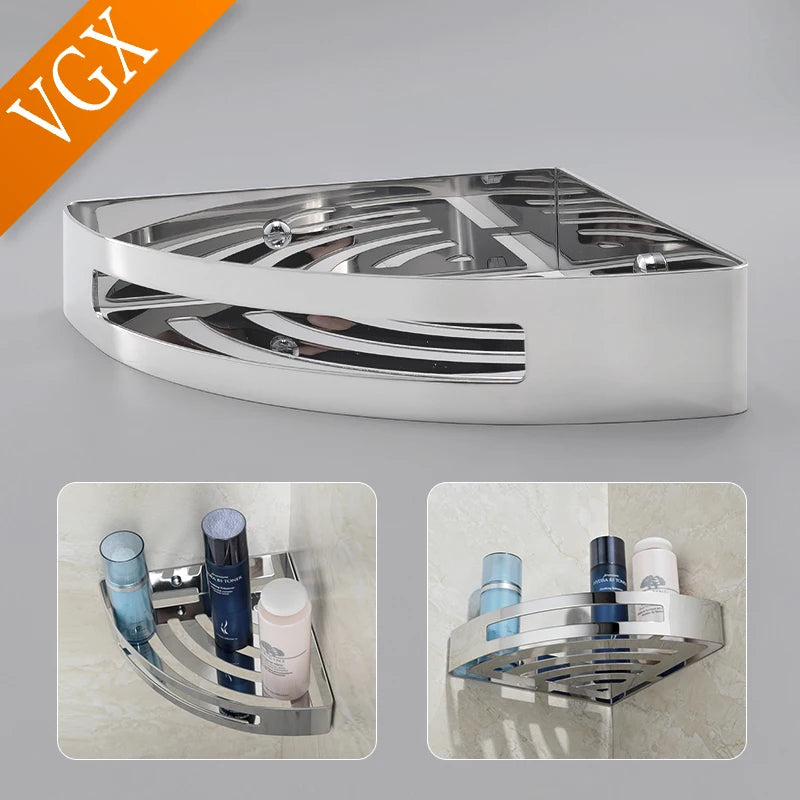 Estante de Esquina para Ducha de Baño VGX, Organizador de Almacenamiento, Estantes Montados en la Pared, Cesta de Acero Inoxidable, Accesorios de Cocina