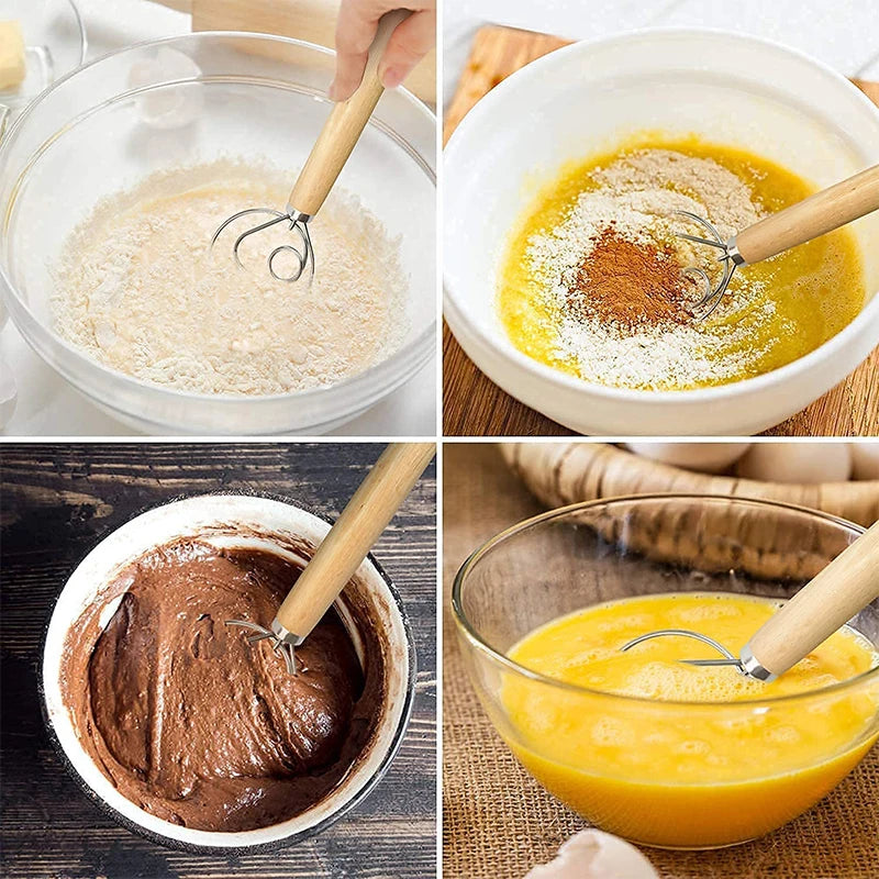 Gran batidor de masa danés de mano batidora de pan de acero inoxidable batidor de pastel masa batidor de huevos herramienta de cocina para hornear