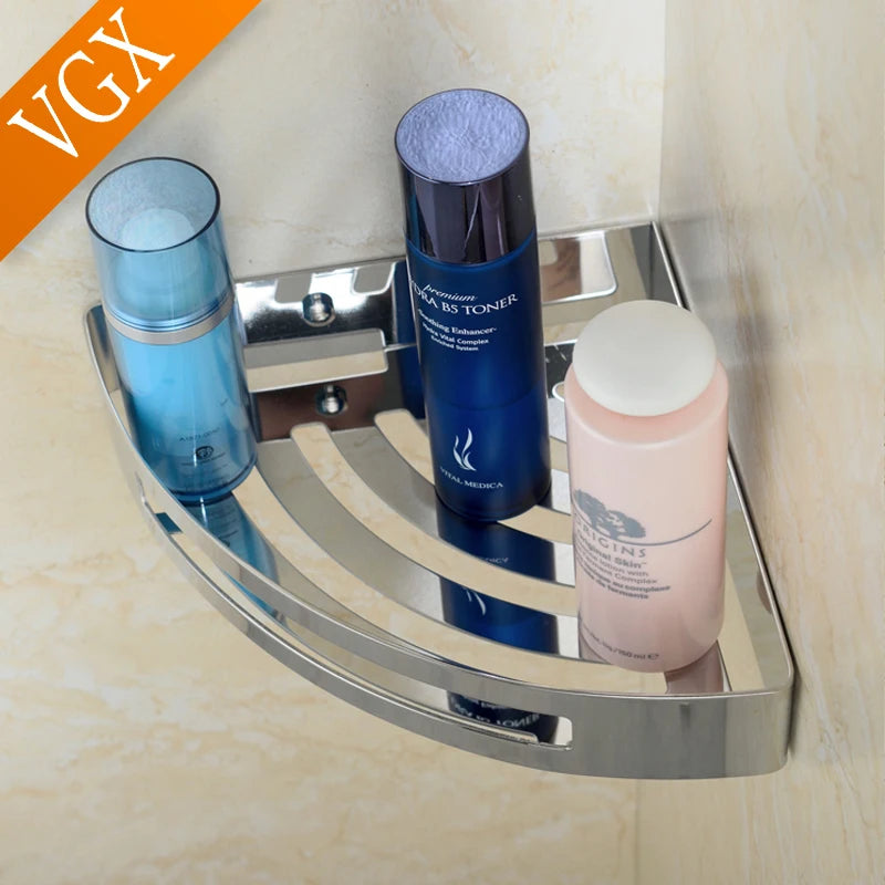 Estante de Esquina para Ducha de Baño VGX, Organizador de Almacenamiento, Estantes Montados en la Pared, Cesta de Acero Inoxidable, Accesorios de Cocina