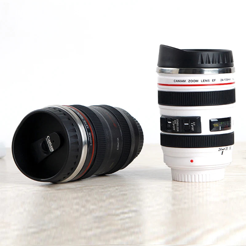 Taza de café de lente de cámara SLR de acero inoxidable EF24-105mm Negro/Blanco regalo creativo