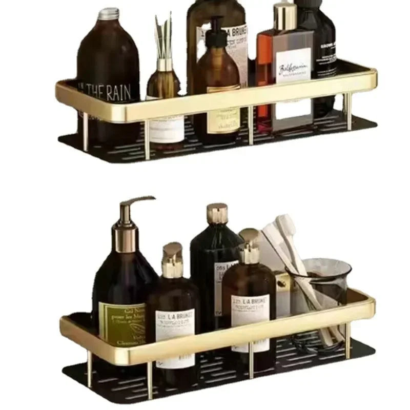 Punch Holes Black Gold Aluminum Shelves Bathroom Kitchen Storage Double Layer Space Saving Rustproof Wall Mounted Design