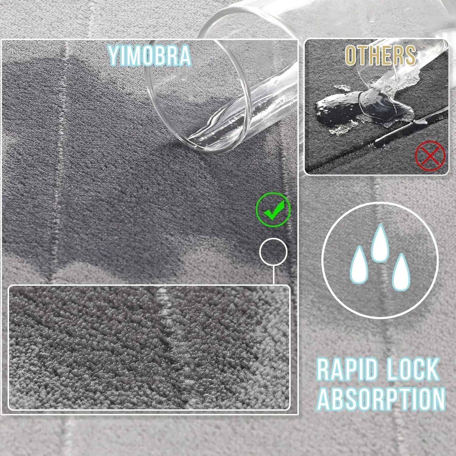 Juego de 3 piezas de alfombra de baño de espuma viscoelástica - Súper suave, absorbente, de secado rápido, antideslizante, alfombra de baño para bañera, ducha, tocador, base del inodoro, gris