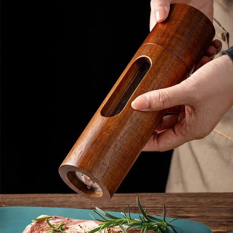 Molino de Sal y Pimienta de Madera, Molino de Pimienta Manual de 8 Pulgadas con Grosor Ajustable y Recargable, Salpimenteros de Madera de Acacia para Cocina