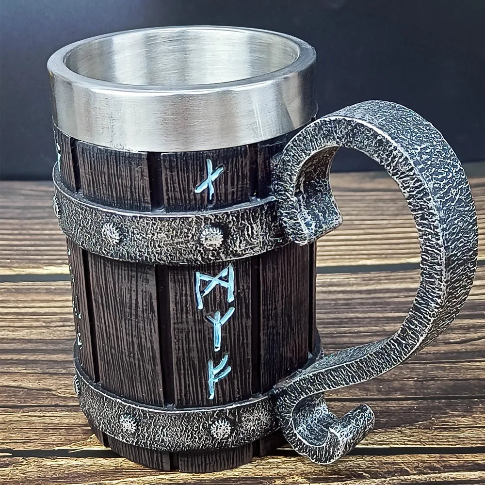 Jarra de cerveza de madera estilo barril, jarra de cerveza de acero inoxidable de gran capacidad, taza de café, copa de vino, metálica e aislada, como regalo para bar o fiesta