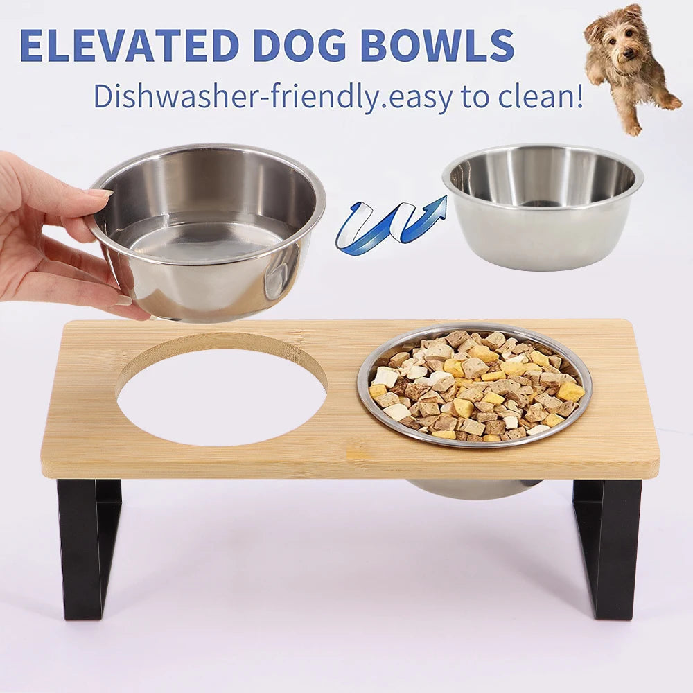 Comedero Elevado Doble de Bambú para Perros y Gatos