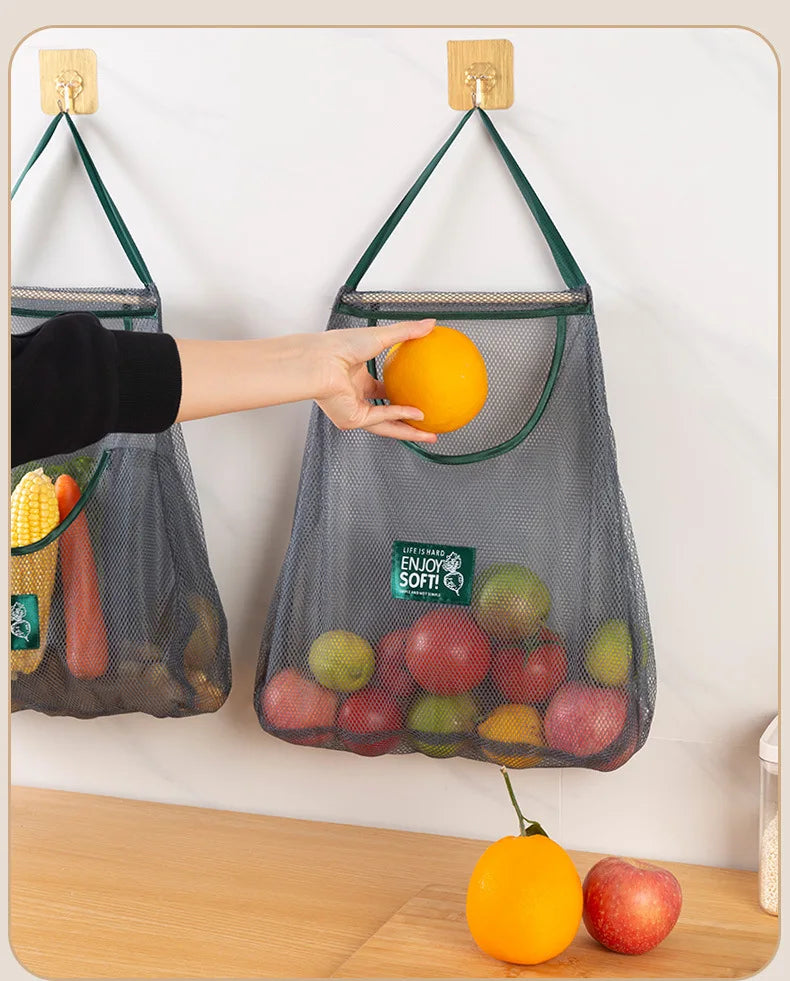 1PC Bolsa de Almacenamiento Colgante de Malla Portátil Multiusos Transpirable para Cocina, Frutas y Verduras