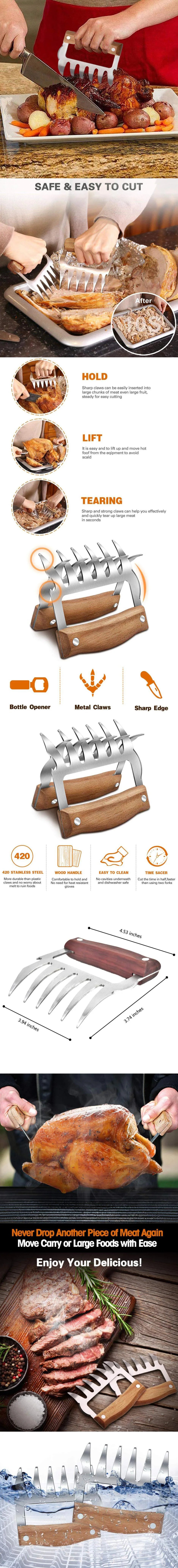 1 pieza Tenedor de Barbacoa Garras de Oso Para Desmenuzar Carne de Cerdo Manual Abrazadera de Carne Tenedor para Asar Herramienta de Cocina Accesorios de BBQ Envío Gratis