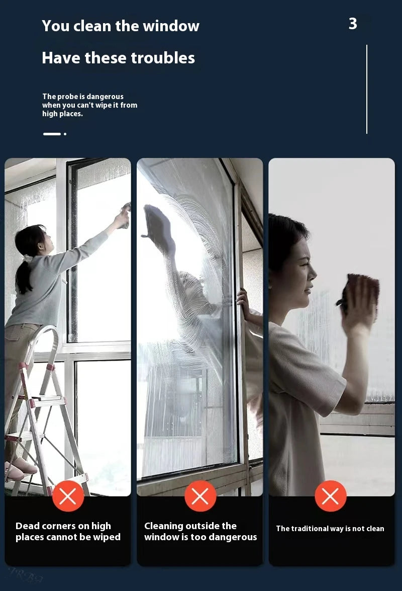 Limpiador de Ventanas con Mango Largo (51 pulg.), Herramienta de Limpieza de Vidrios con Escobilla de Silicona y Cepillo de Microfibra, Kit de Limpieza de Ventanas