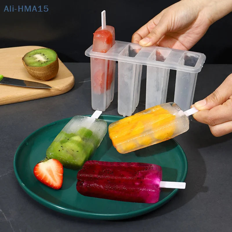 Molde para Helado 4 Moldes para Paletas Conjunto Fabricador de Hielo, Bandeja de Hielo, DIY Reutilizable con Palitos y Tapa Herramienta de Cocina Creativa Verano