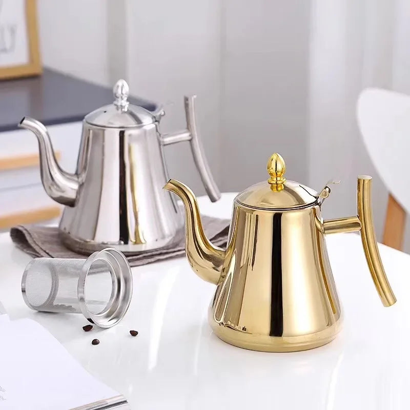 Tetera de acero inoxidable de 1.0L/1.5L/2.0L, con infusor extraíble para té de flores sueltas, tetera de café segura para estufa