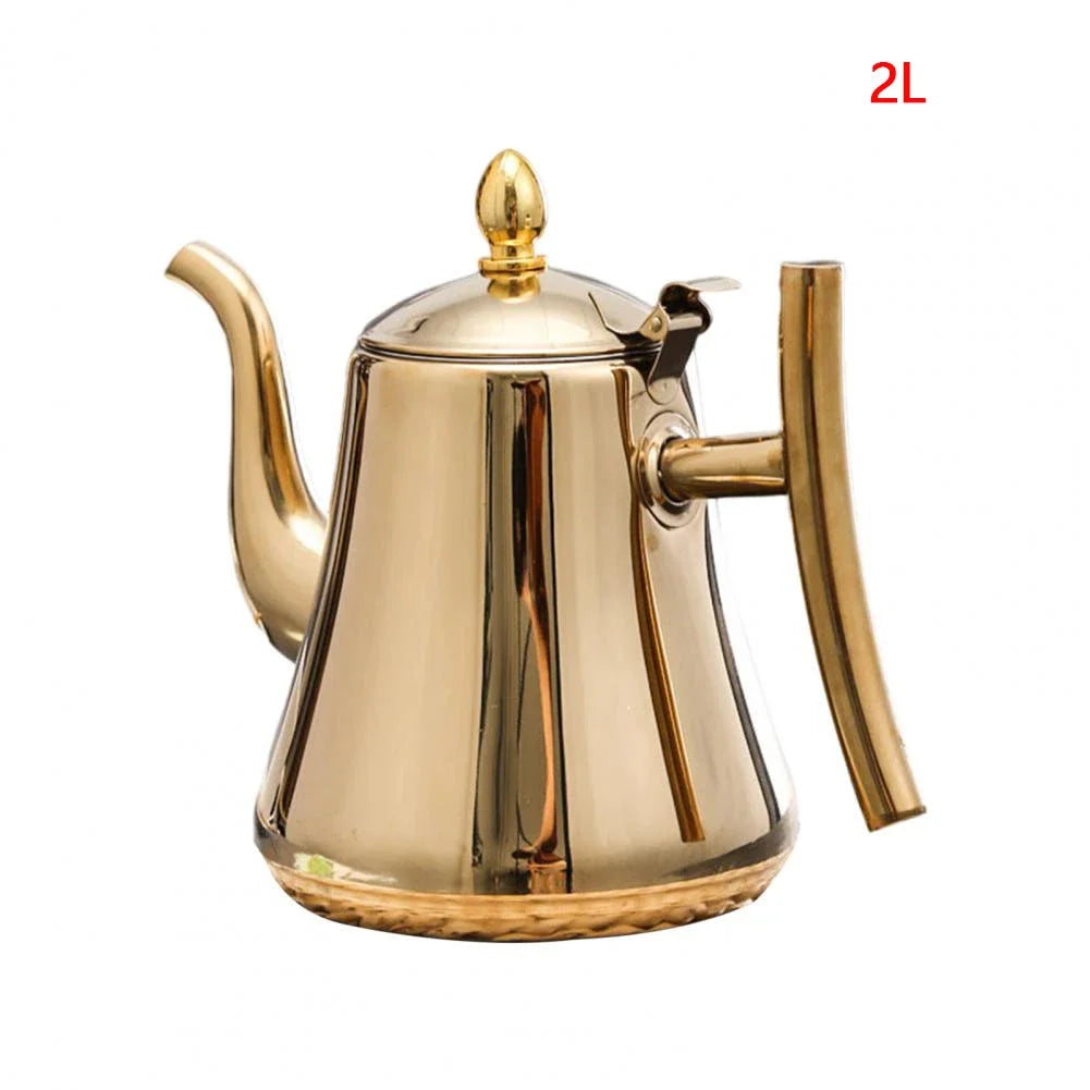 Tetera de acero inoxidable de 1.0L/1.5L/2.0L, con infusor extraíble para té de flores sueltas, tetera de café segura para estufa
