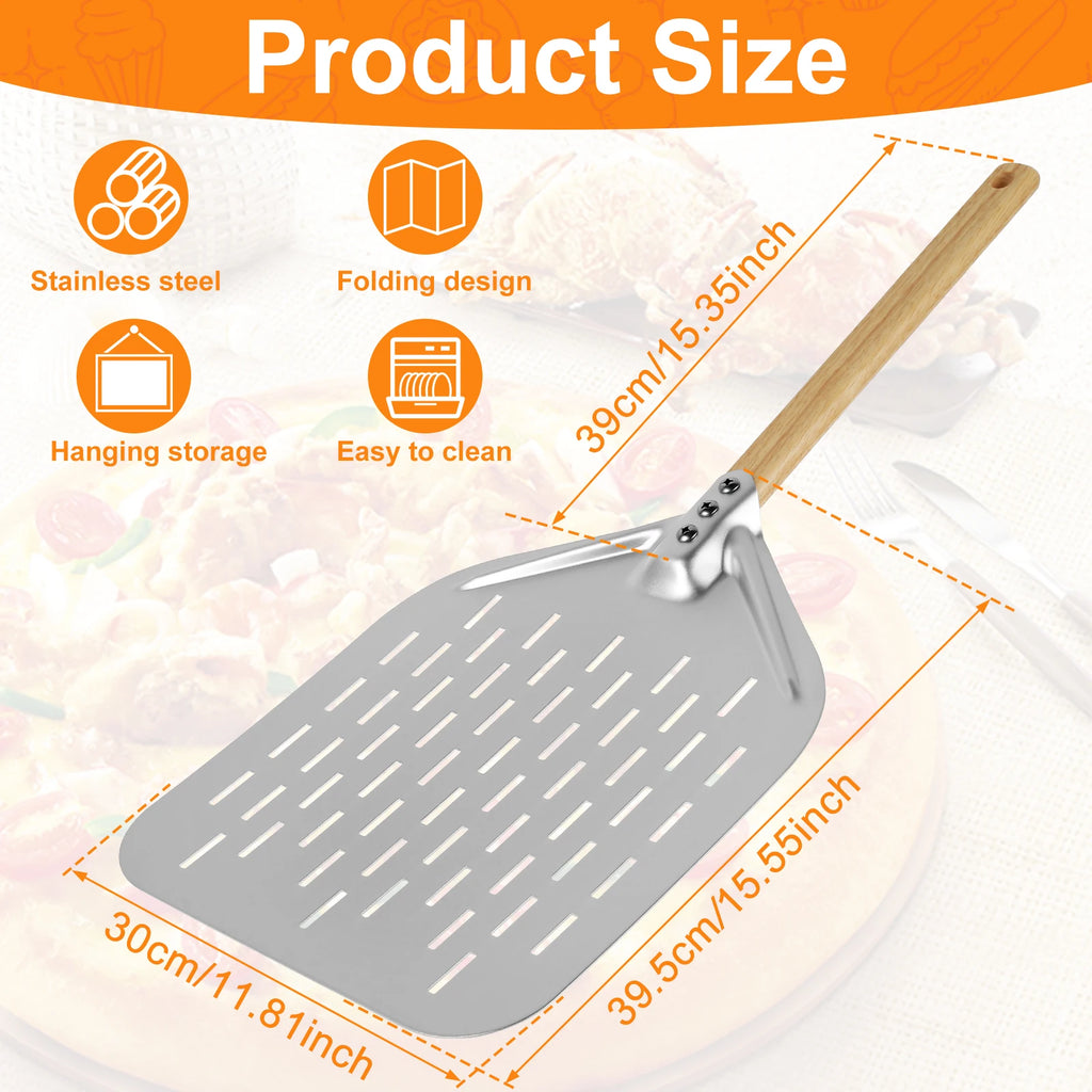 Pala para pizza perforada de 12 pulgadas, pala rectangular para pizza, aluminio con recubrimiento duro, pala corta para pizza, herramienta de cocina