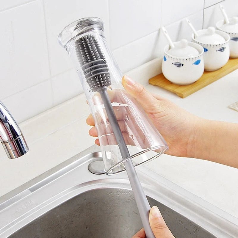 Cepillo de silicona para botella de leche, cepillo limpiador de vasos, cepillo para manchas de té, herramienta de limpieza de cocina, cepillos para botellas de mango largo