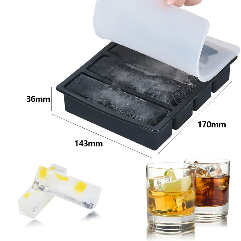 Bandeja de Hielo Larga con 4 Compartimentos, Molde de Hielo de Silicona Reutilizable, Fabricante de Cubitos de Hielo de Silicona de Calidad Alimentaria y Libre de BPA