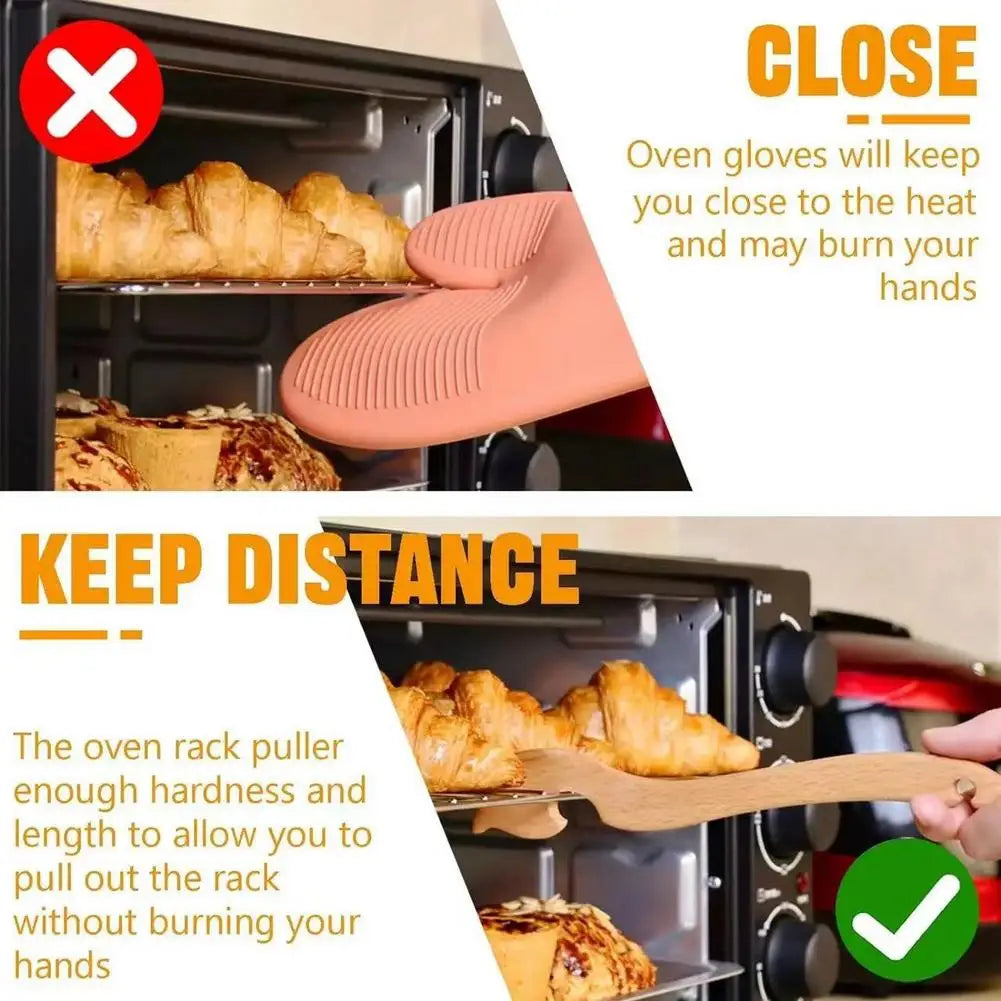 Extractor de Rejilla de Horno de Madera Antideslizante Mango de Madera Resistente al Calor Suave Para Hornear Asar Cocinar Accesorio de Horno 1/2/5 unidades