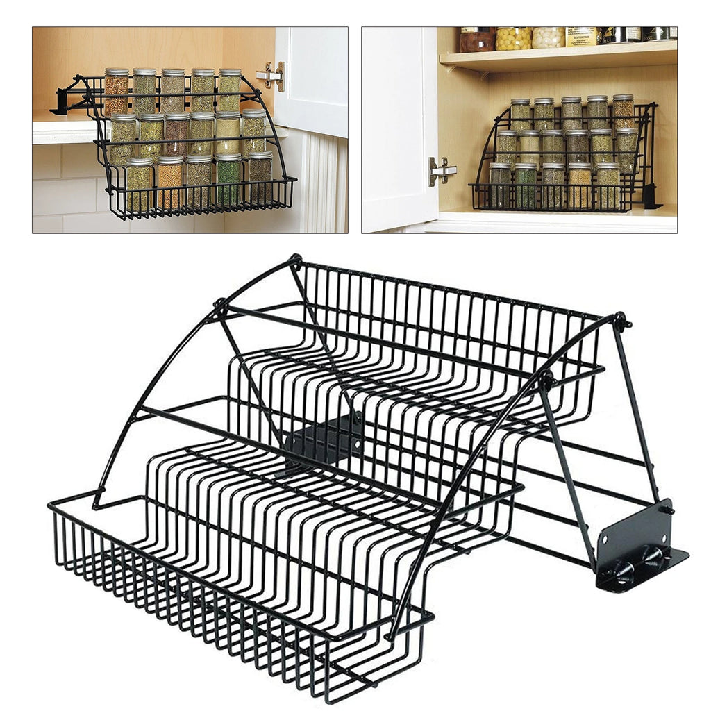 Estante para especias de 3 niveles para armario de cocina, organizador de almacenamiento de metal