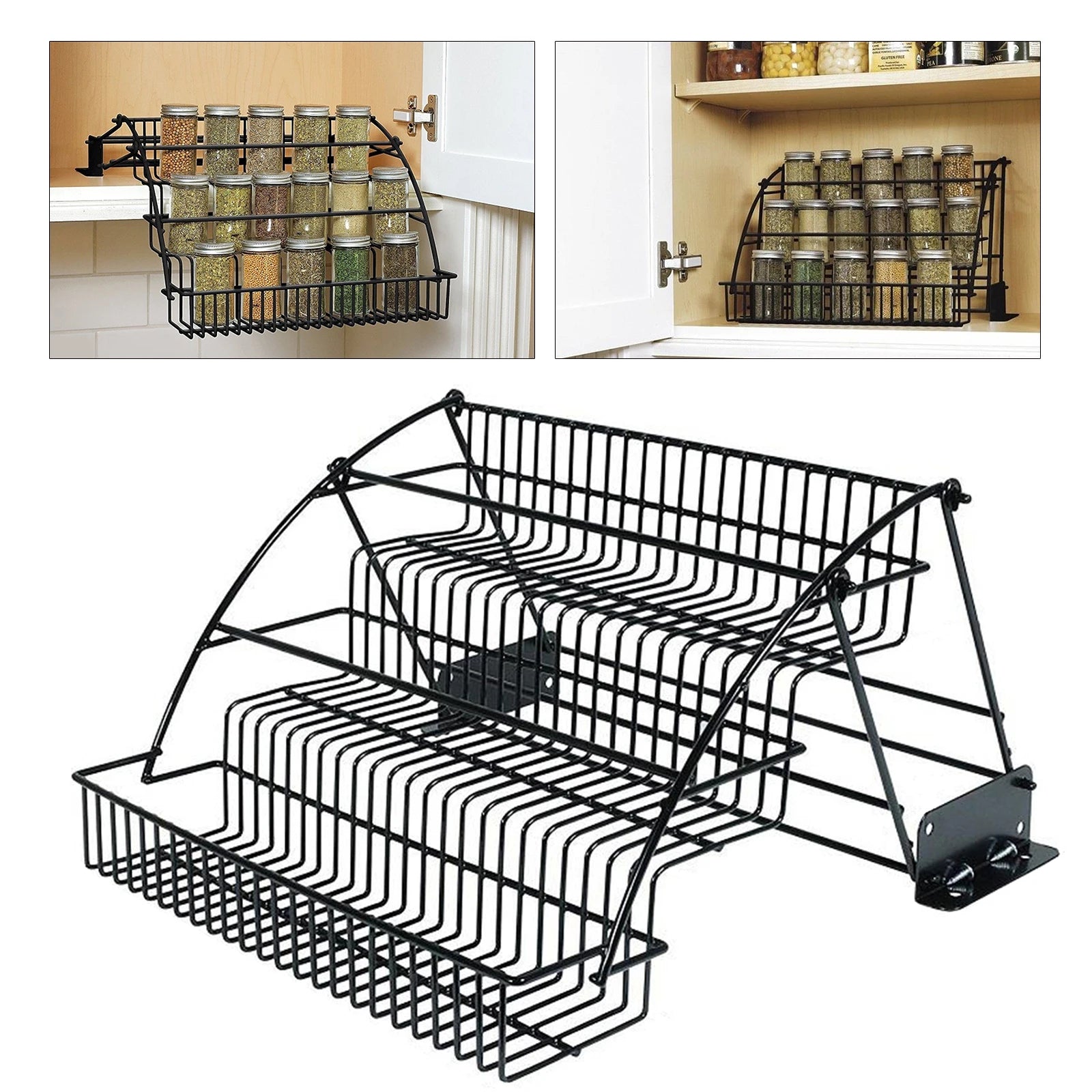 Estante para especias de 3 niveles para armario de cocina, organizador de almacenamiento de metal
