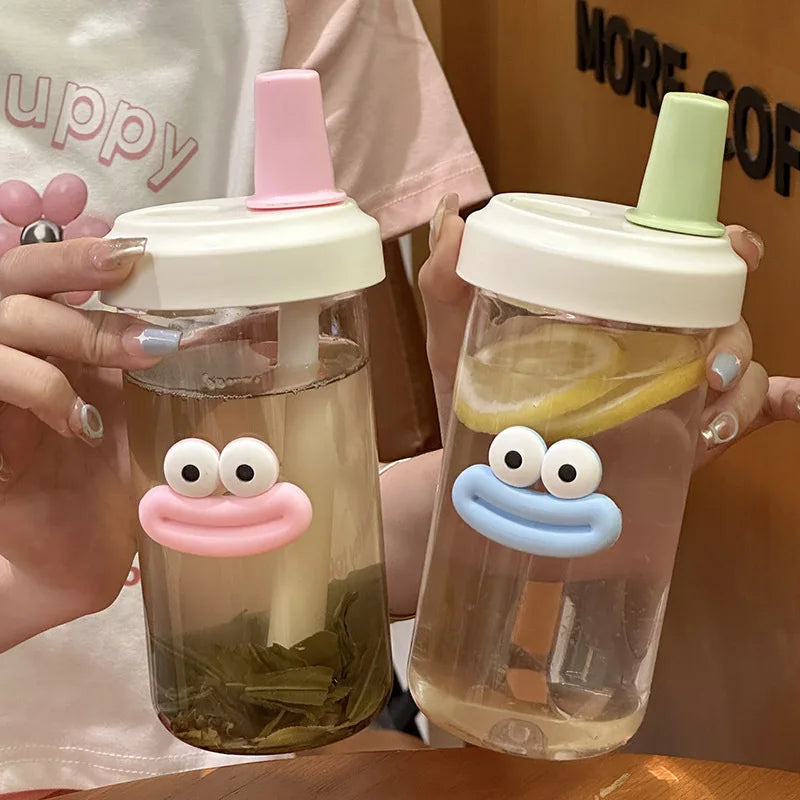 Botella de agua de plástico linda de 500/850ML con té de burbujas y popote de té con perlas para chicas, taza de agua de gran capacidad para estudiantes, café y jugo