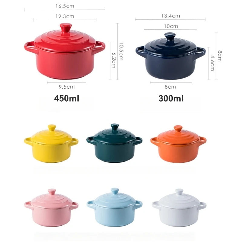 1 pieza de cuenco pequeño de cerámica con doble asa - Seguro para horno para flan de huevo al vapor, sopa casera, pudín, horneado y guisos