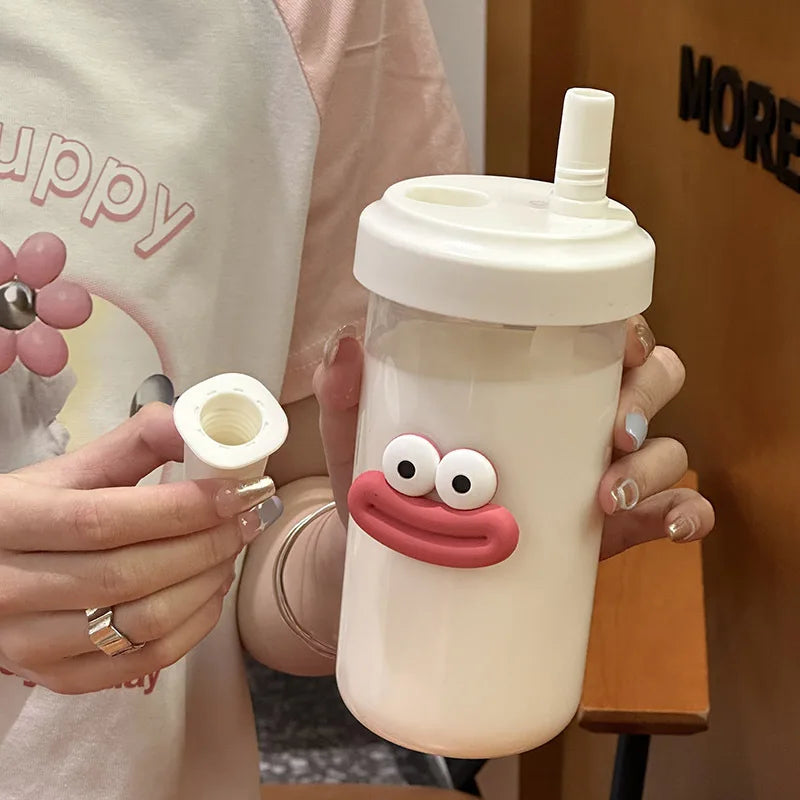 Botella de agua de plástico linda de 500/850ML con té de burbujas y popote de té con perlas para chicas, taza de agua de gran capacidad para estudiantes, café y jugo