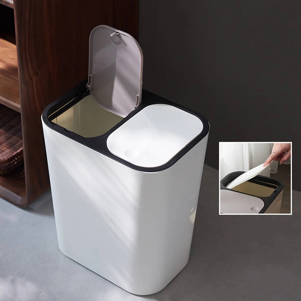 Cubo de basura de cocina de 15L Doble reciclaje 2 secciones Decoración del hogar Sala de estar Dormitorio Baño