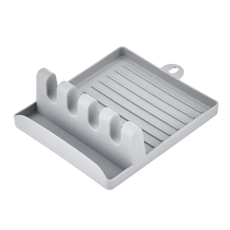 Soporte para cucharas de cocina, soporte para tenedores y espátulas, estante de almacenamiento, soporte para palillos de plástico, almohadilla antideslizante para cucharas, conveniente y práctico