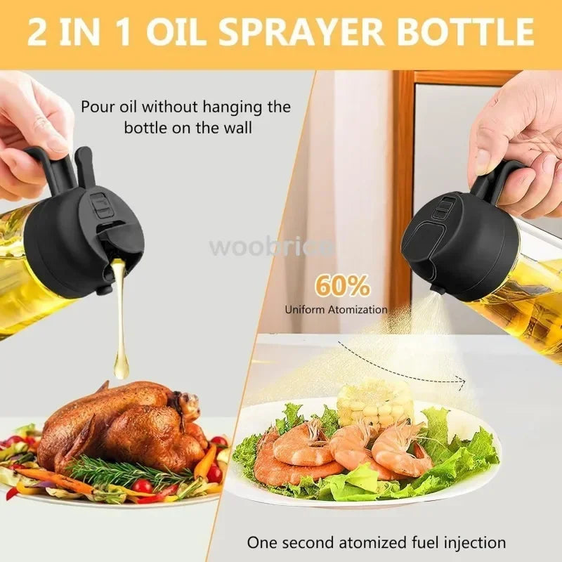 Spray de Aceite de Cocina 2 en 1 Botella Rociadora de Aceite de Vidrio Botella Multifuncional Dispensadores de Aceite para Cocinar y Barbacoa Rociador de Aceite de Oliva Herramienta de Cocina