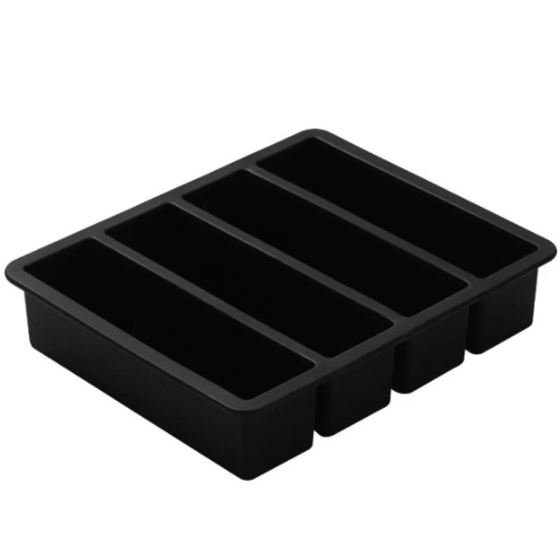 Bandeja de hielo cuadrada de 4 celdas, tira larga, molde de silicona de grado alimenticio, bandeja de hielo rectangular reutilizable para el hogar con tapa o sin tapa