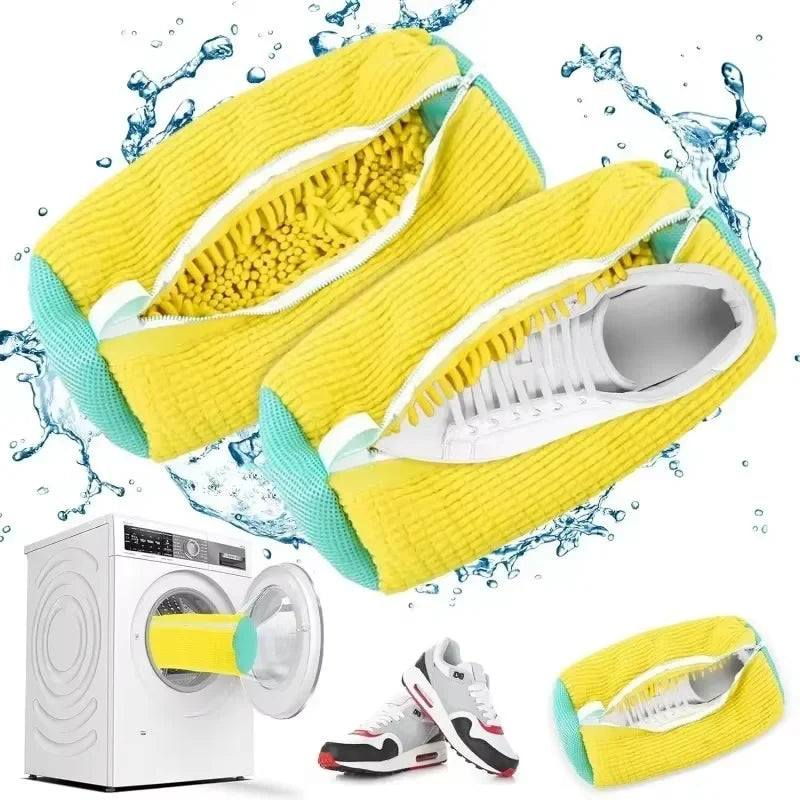 Bolsa Duradera para Lavar Zapatos de Todos los Tipos de Zapatos - Amarillo con Cremallera Azul, Ideal para Zapatillas y Zapatos Casuales, Bolsa para Lavar Ropa