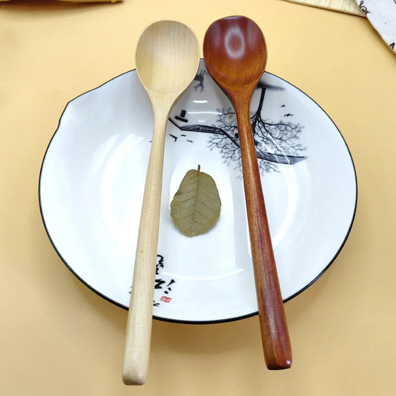 Cuchara de Madera de 1 Pieza Cuchara de Cocina de Bambú Estilo Coreano 9 Pulgadas Utensilios de Mesa de Madera Natural para Sopa Cuchara para Cocinar Miel Café Cuchara para Mezclar