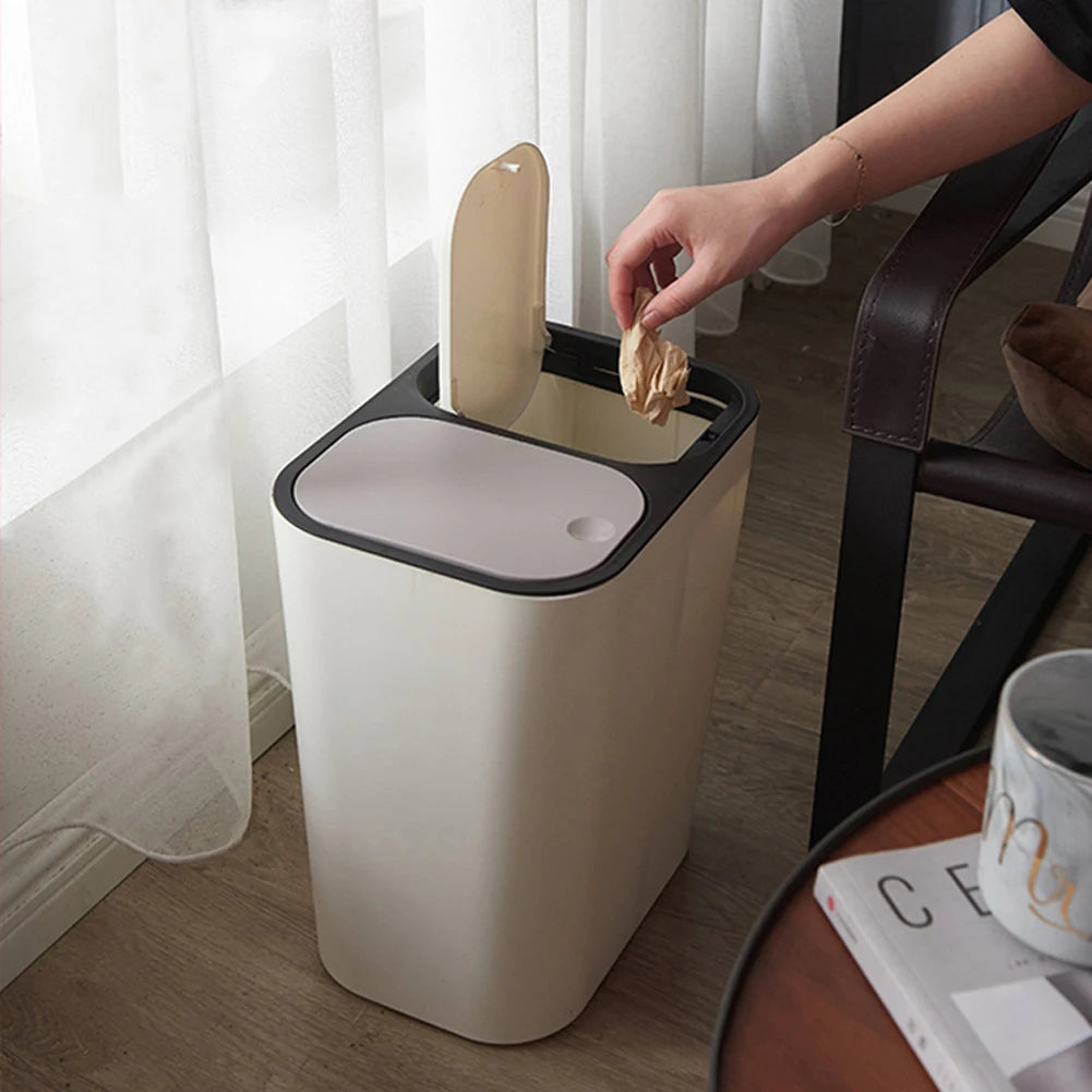 Cubo de basura de cocina de 15L Doble reciclaje 2 secciones Decoración del hogar Sala de estar Dormitorio Baño