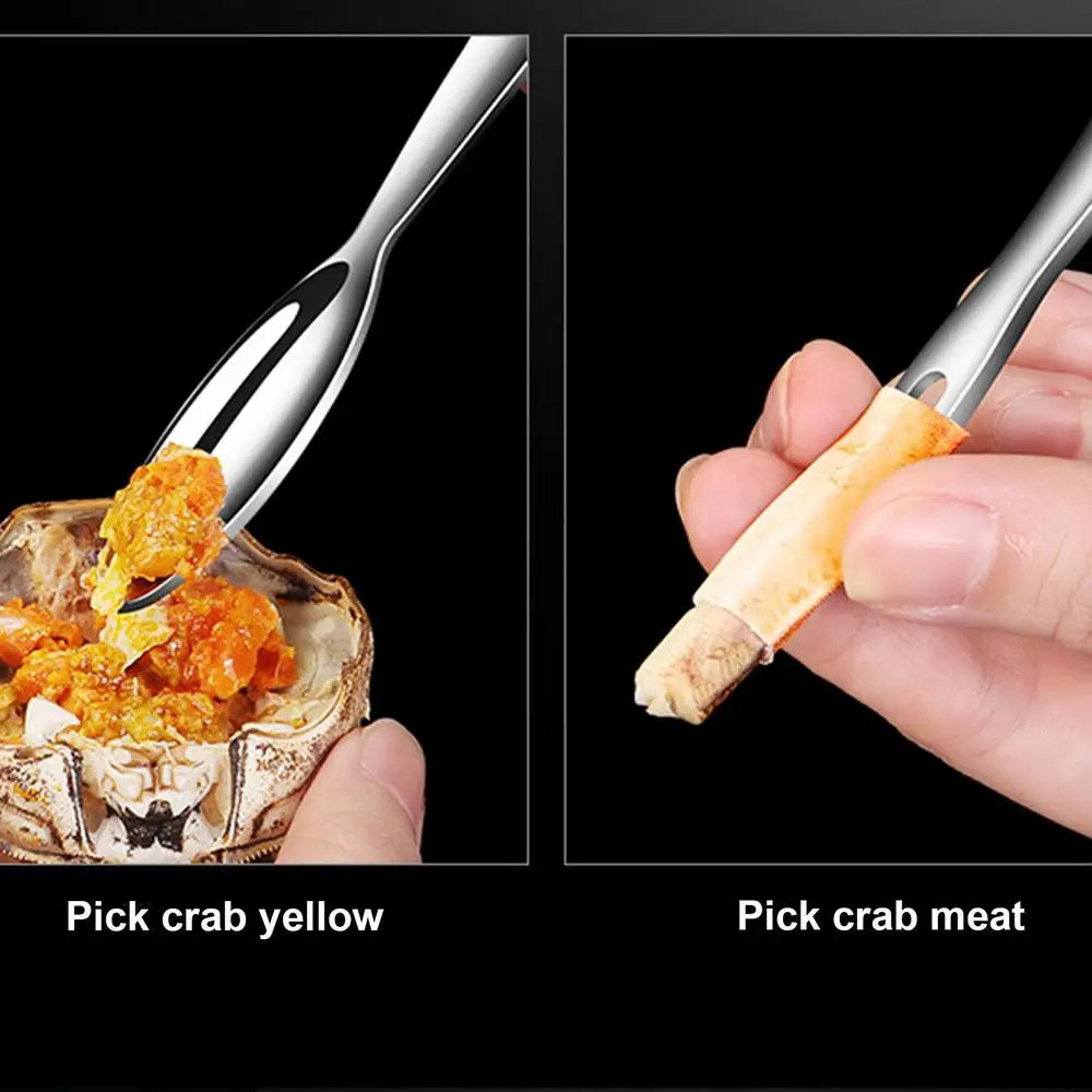 Set de tenedores pequeños de cangrejo de acero inoxidable, herramienta para comer cangrejo, utensilios para mariscos, tenedores para mariscos, cuchara para sacar carne de patas de cangrejo, gadgets de cocina