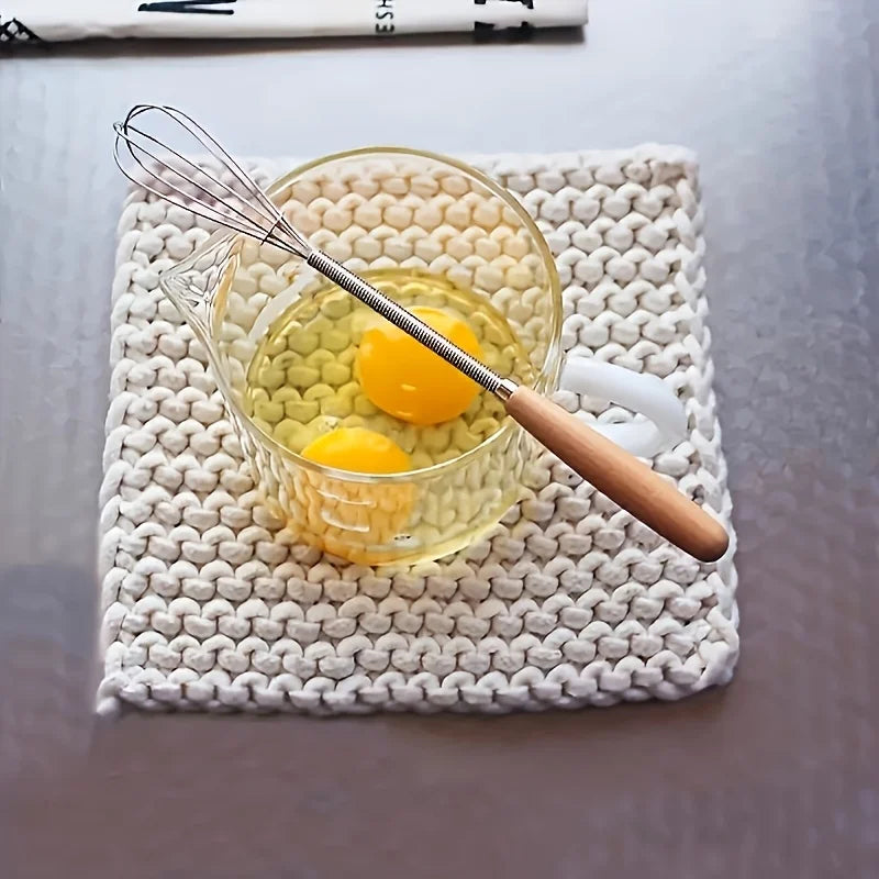 Juego de 1/3 batidores con mangos de madera maciza, batidor de acero inoxidable y mezclador de crema